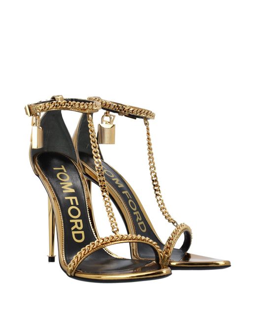 Tom Ford Mirror Leather Padlock Pointy Naked Sandal in Metallic | Lyst