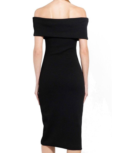Bottega Veneta Black Off-the-shoulder Fitted Dress