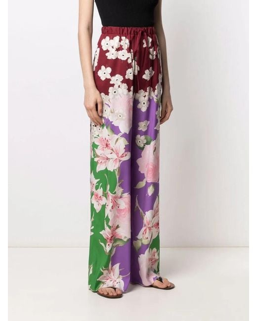 Valentino Red Floral-Print Trousers