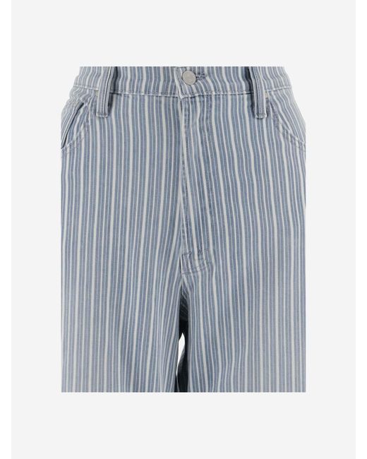 Mother Blue Stretch Cotton Striped Flared Jeans