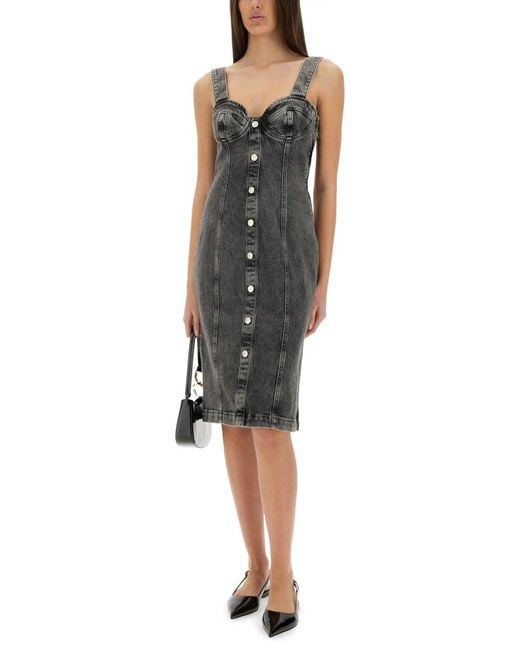 Moschino Black Denim Midi Dress Cotton