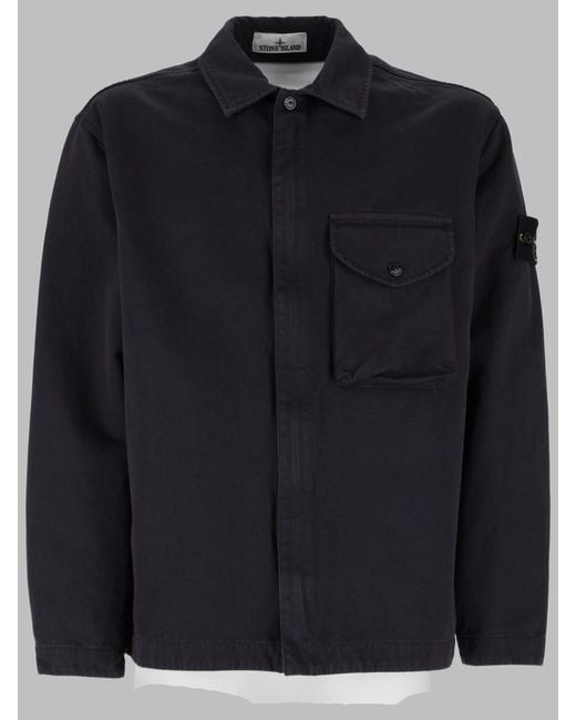 Stone Island Black Cotton-Twill Overshirt Shirt for men