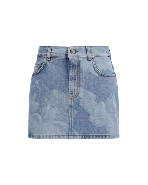 Fiorucci Blue Angel-Print Denim Mini Skirt Cotton