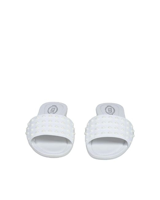 Tod's White Tods Gomma Studded Sandals