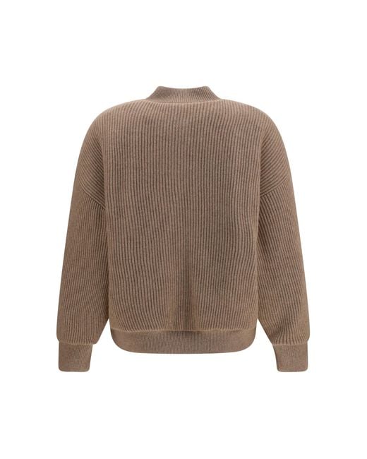 Brunello Cucinelli Brown Ribbed Cashmere Bomber Kashmir/Capra Hircus Knitwear