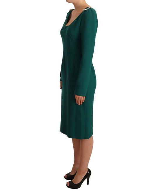 Dolce & Gabbana Green Dolce Gabbana Stretch Crepe Crystal Midi Dress