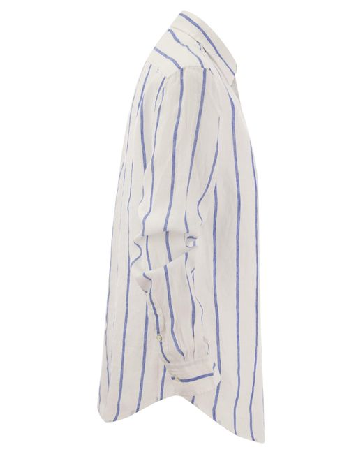 Polo Ralph Lauren White Relaxed-Fit Linen Striped Shirt