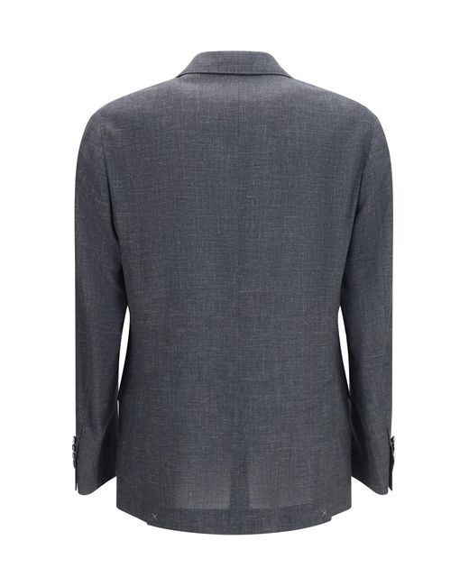Brunello Cucinelli Black Deconstructed Jacket Flame-Textured Wool, Silk, And Linen for men
