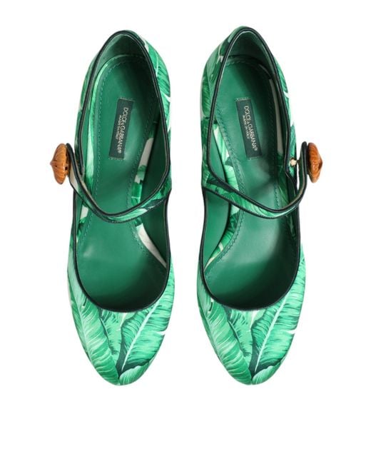 Dolce & Gabbana Green Silk Mary Janes Leaf Sandals Shoes Se+Vi