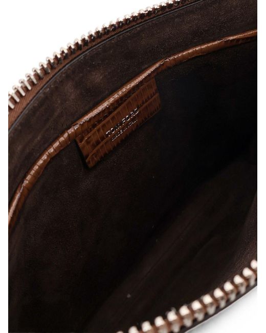 Tom Ford Brown Caramel-Colored Lizard-Printed Calf Leather Minimal Clutch With Wrist Strap for men