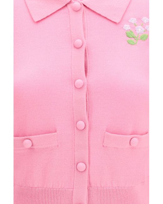 Self-Portrait Pink Floral Embroidered Knit Cardigan Wool Ovis Aries