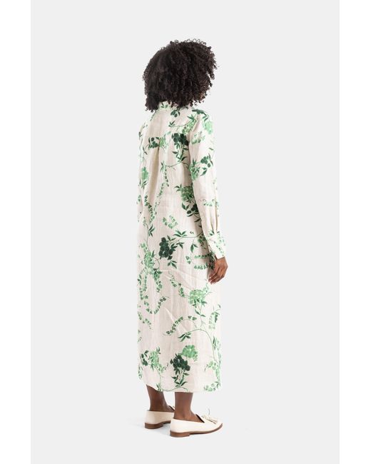 Erdem White Floral Linen Midi Shirt Dress