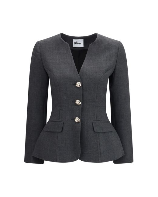Self-Portrait Blue Wool Collarless Jacket Polyester