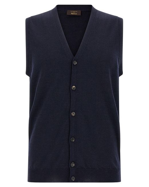 Zanone Blue Flexwool Vest Virgin Wool Polyamide Sweater, Cardigans for men