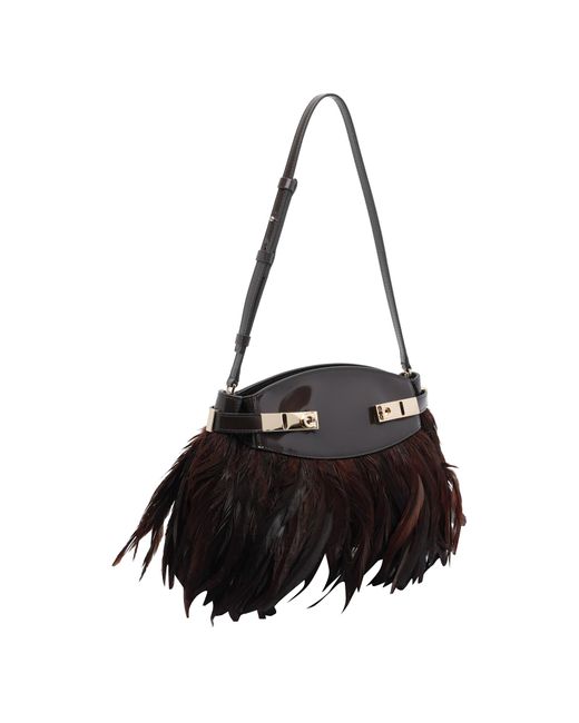 Ferragamo Black Soft Hug Crossbody Bag With Feathers