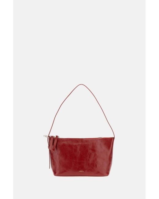 A.P.C. Red Vera Crinkle Leather Shoulder Bag