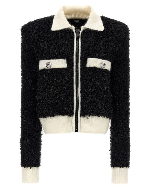 Balmain Black Furry Tweed Jacket Casual Jackets, Parka