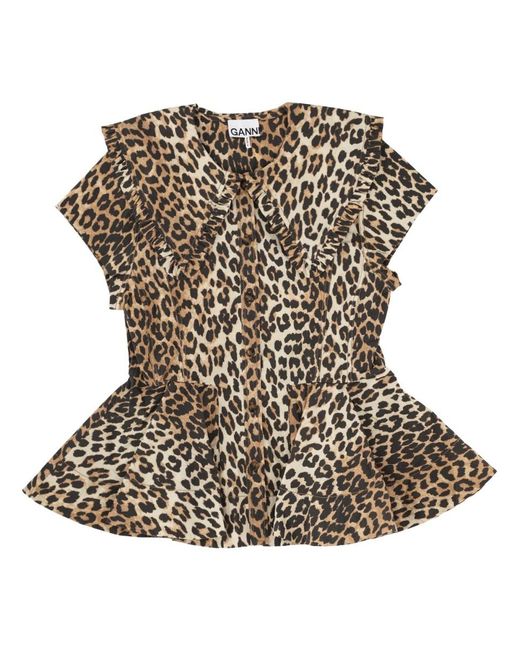 Ganni Black Sleeveless Animal Print Shirt Organic Cotton