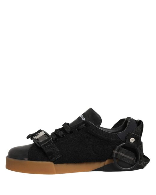Dolce & Gabbana Black Leather Low Trainers Sneakers Shoes Cotton Nylon Viscose Calf for men