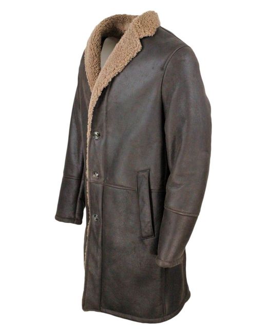 Barba Napoli Gray Single-Breasted Shearling Sheepskin Coat With Button Closure And Side Pockets for men
