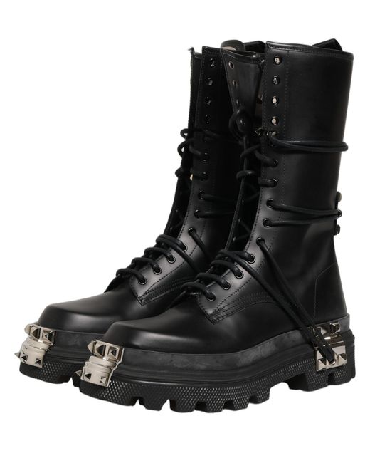 Dolce & Gabbana Black Stud Platform Combat High Boots Shoes Leather for men