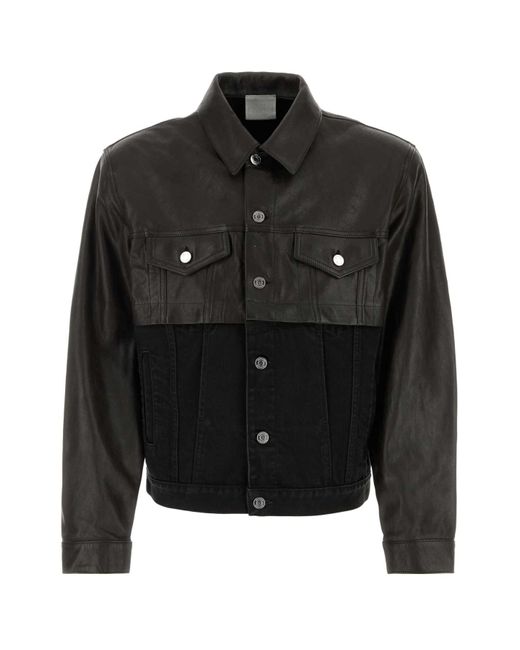 VTMNTS Black Two-Tone Denim And Leather Jacket for men