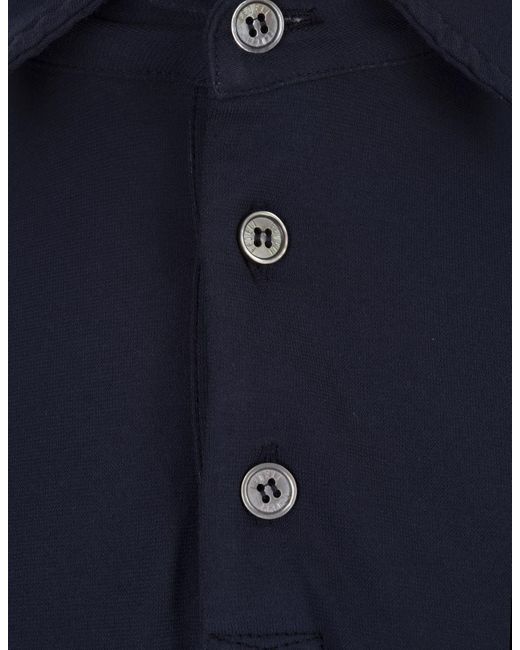 Fedeli Short-sleeved Polo Shirt In Navy Blue Cotton for men