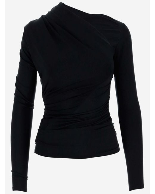 Balenciaga Black Top Asymmetrical Cupro Blend Tops