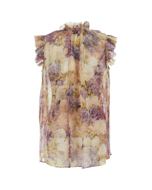 Zimmermann Multicolor Ruffled Trim Floral Printed Blouse
