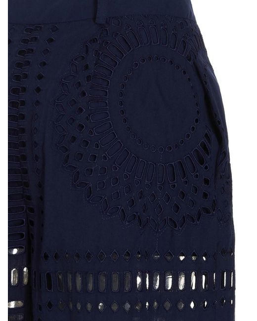 Alberta Ferretti Blue Embroidered Cotton Pants