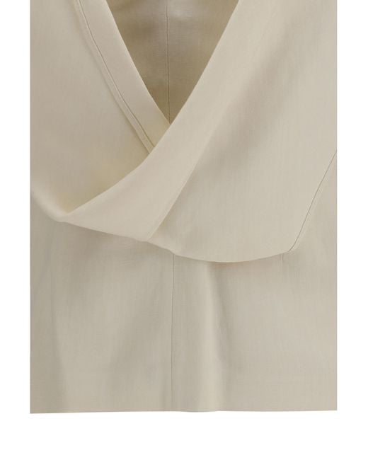 Brunello Cucinelli Gray Twill Top Viscose-Linen Tops
