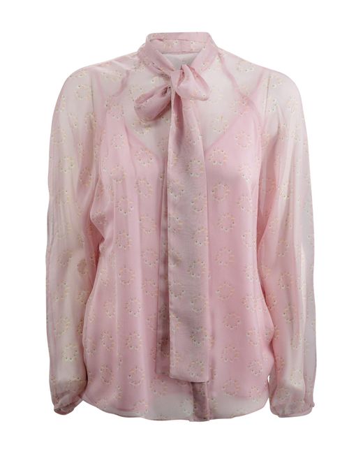 Max Mara Studio Pink Georgette Blouse With Bow