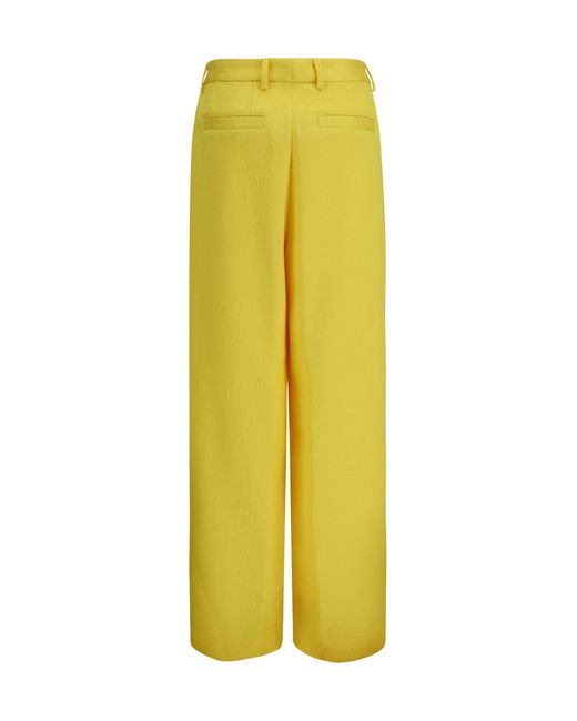 Dries Van Noten Yellow Wide-Leg Pants Jacquard Viscose Trousers