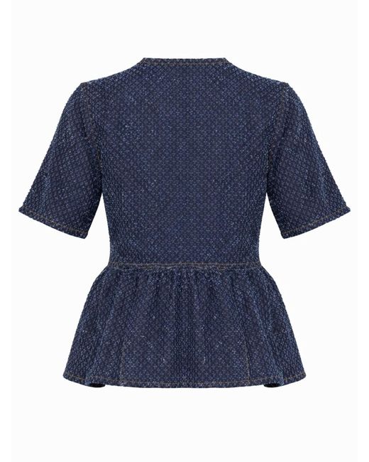Ganni Blue Peplum Blouse Organic Cotton