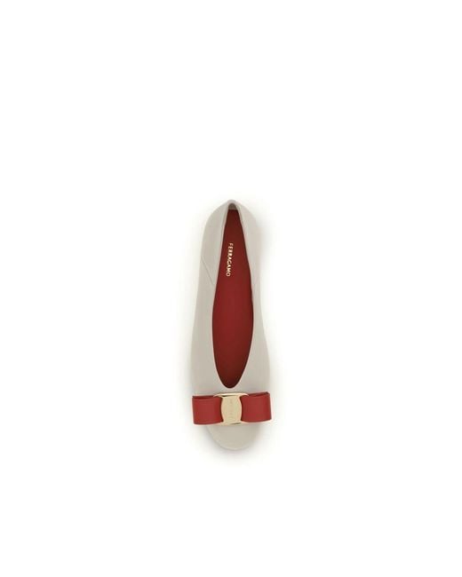 Ferragamo Natural White Calf Leather Bos Taurus Ballet Flats