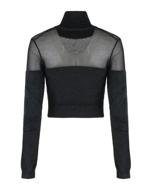 Elisabetta Franchi Black Cropped Turtleneck Sweater With Logo Details Polyamide