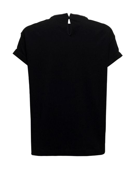Brunello Cucinelli Black Cotton T-Shirt With Monile Crew Neck