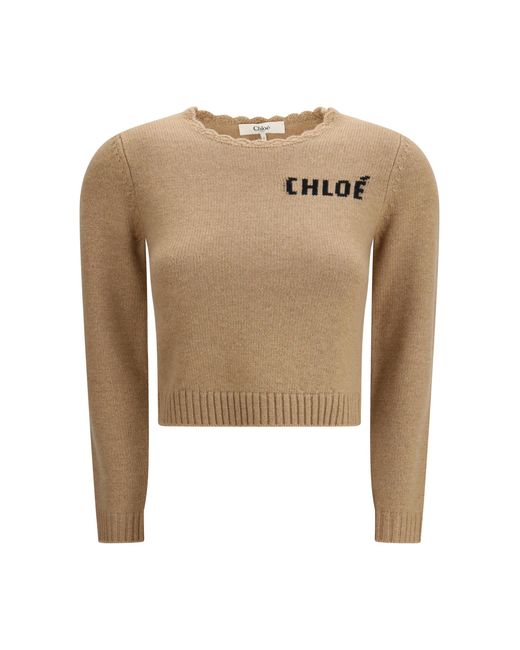 Chloé Natural Sweater With Logo Wool