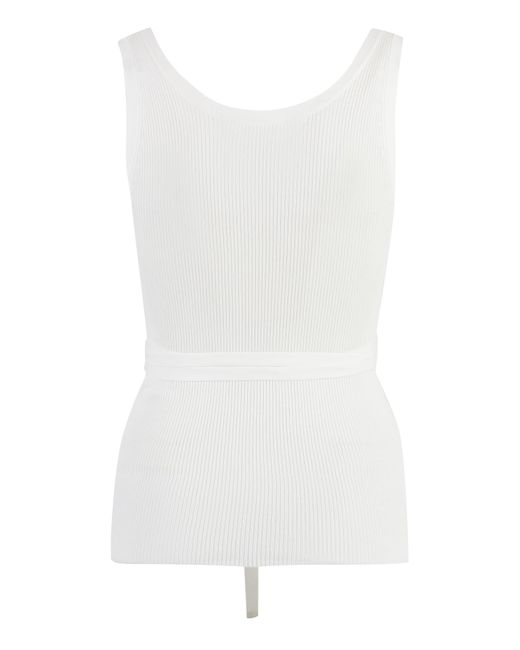 P.A.R.O.S.H. White Knitted Crop Top Ribbed Tank Top