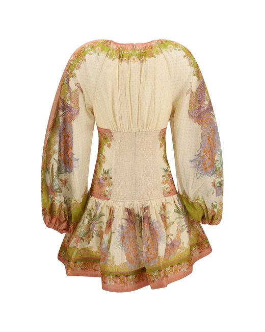 Zimmermann Natural Indra Mini Dress Cotton; Silk; Metal Fibers