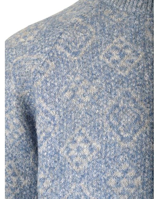 Brunello Cucinelli Blue Geometric Jacquard Sweater for men