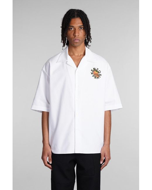 KENZO White Logo Patch Collared Short-Sleeve Shirt