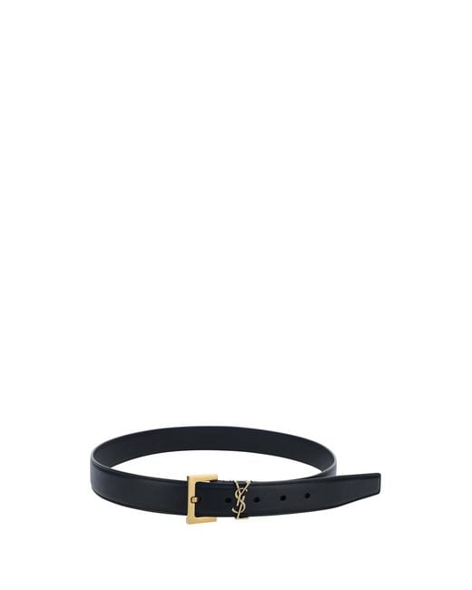 Saint Laurent White Leather Belt Calf