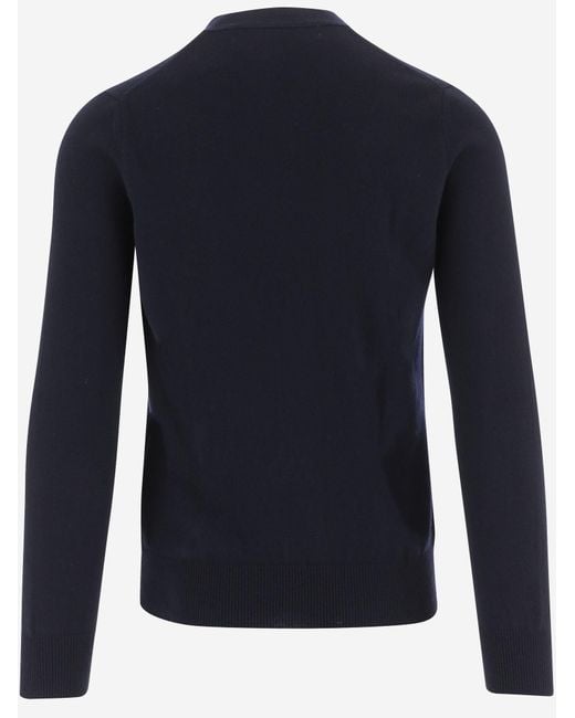COMME DES GARÇONS PLAY Blue Wool V-Neck Cardigan With Logo for men