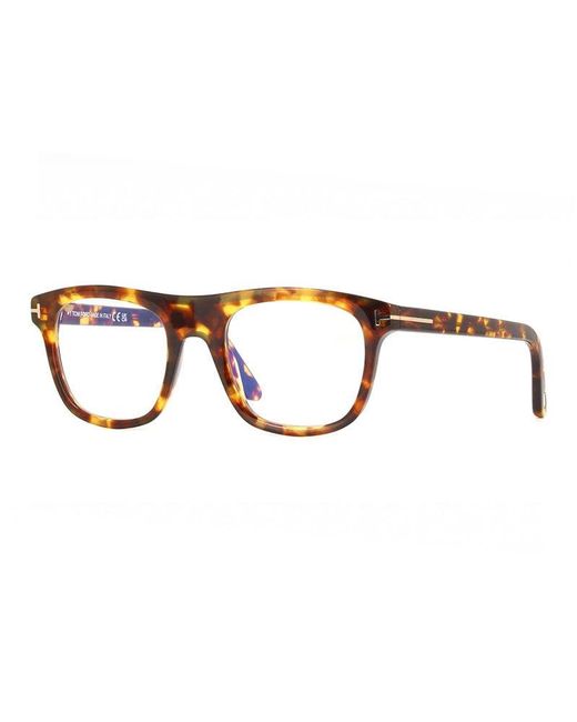 Tom Ford Brown Eyeglasses Square Full Rim, Shiny Frame And Clear Light Block Lens Ft5939-B001 for men