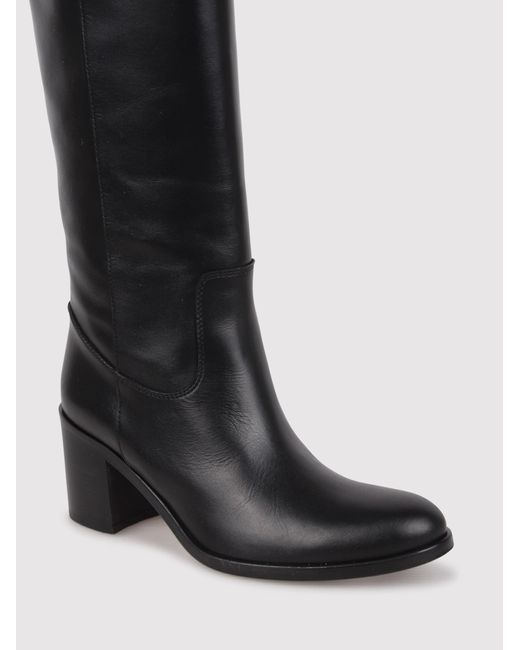 Via Roma 15 Black 65Mm Logo Plaque Knee-High Boots