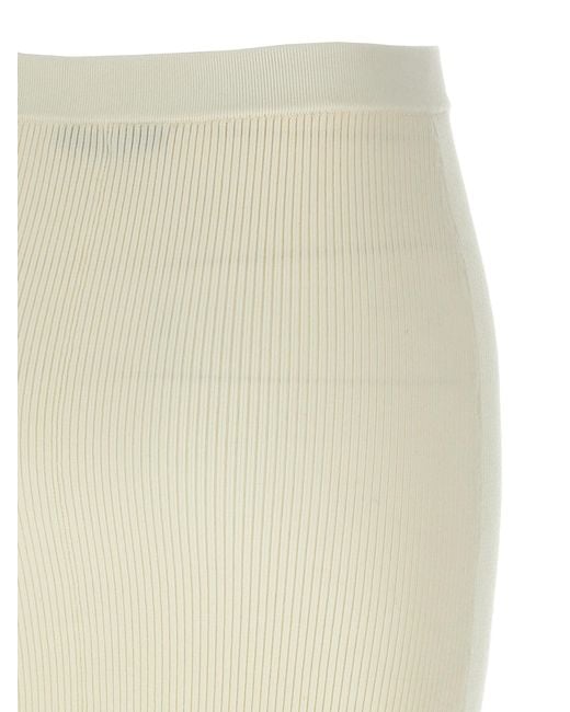 Alessandra Rich Natural Ribbed Stretch Wool And Cashmere Midi Skirt