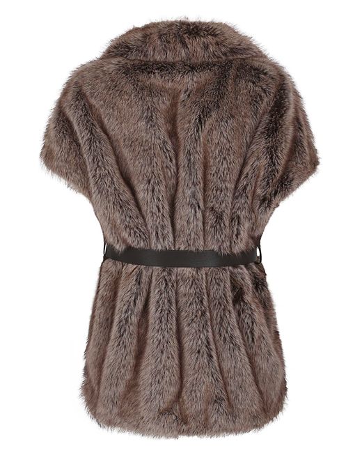 P.A.R.O.S.H. Brown Faux Fur Vest With Lapel Collar And Tone-On-Tone Belt