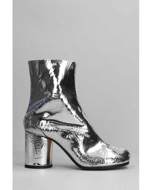 Maison Margiela Metallic Tabi High Heels Ankle Boots In Silver Leather