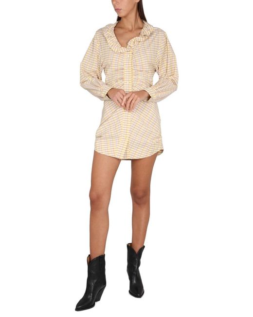Isabel Marant Natural Coral Dress With Ruffle Detail Silk Cotton